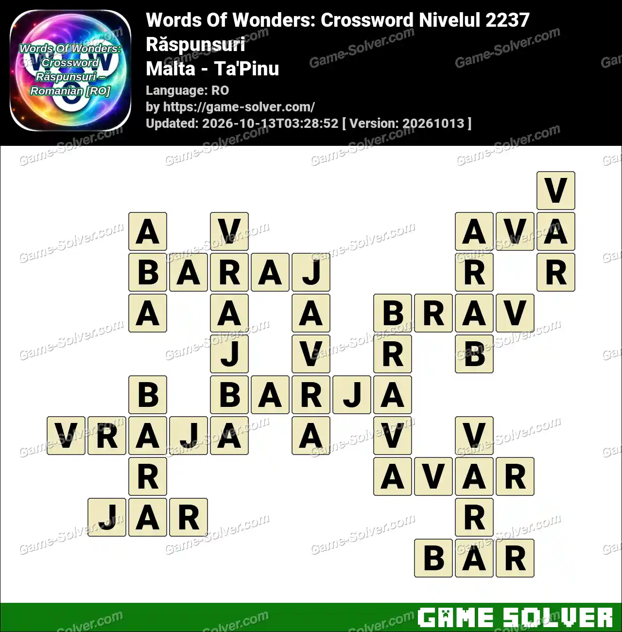 Words Of Wonders: Crossword Nivelul 2237 Răspunsuri – Malta – Ta’Pinu